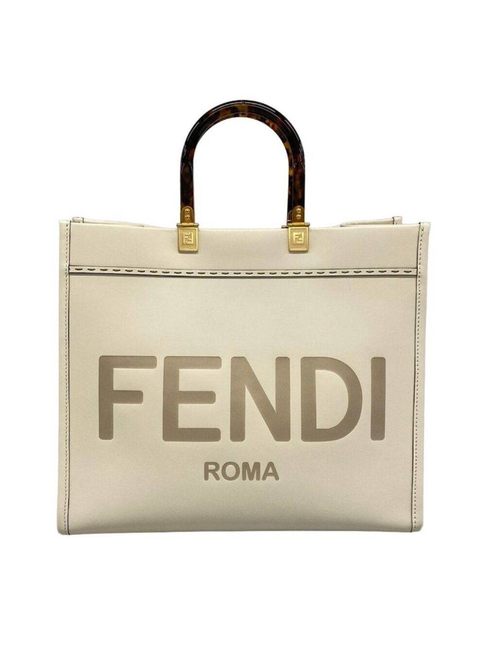 Fendi Tote Sunshine Medium Ivory Beige Leather